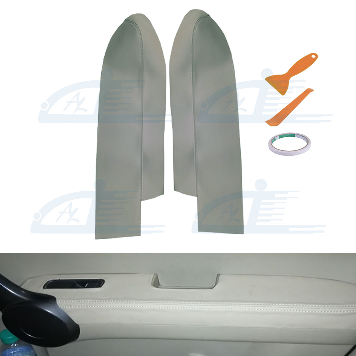 Fits 2007-2012 Honda CR-V CRV Leather Front Door Panels Armrest Cover 2pcs Gray