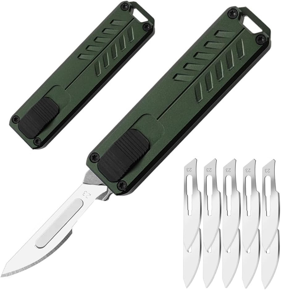 Automatic Utility Knife, Safety Auto Box Cutter Retractable, EDC Push Button Exa