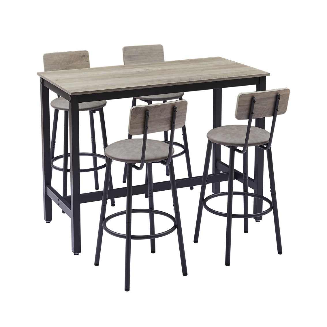 Bar Table Set with 4 Bar Stools PU Soft Seat with Backrest