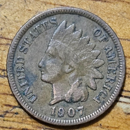 1907 Indian Head One Cent 1c Coin #AA523
