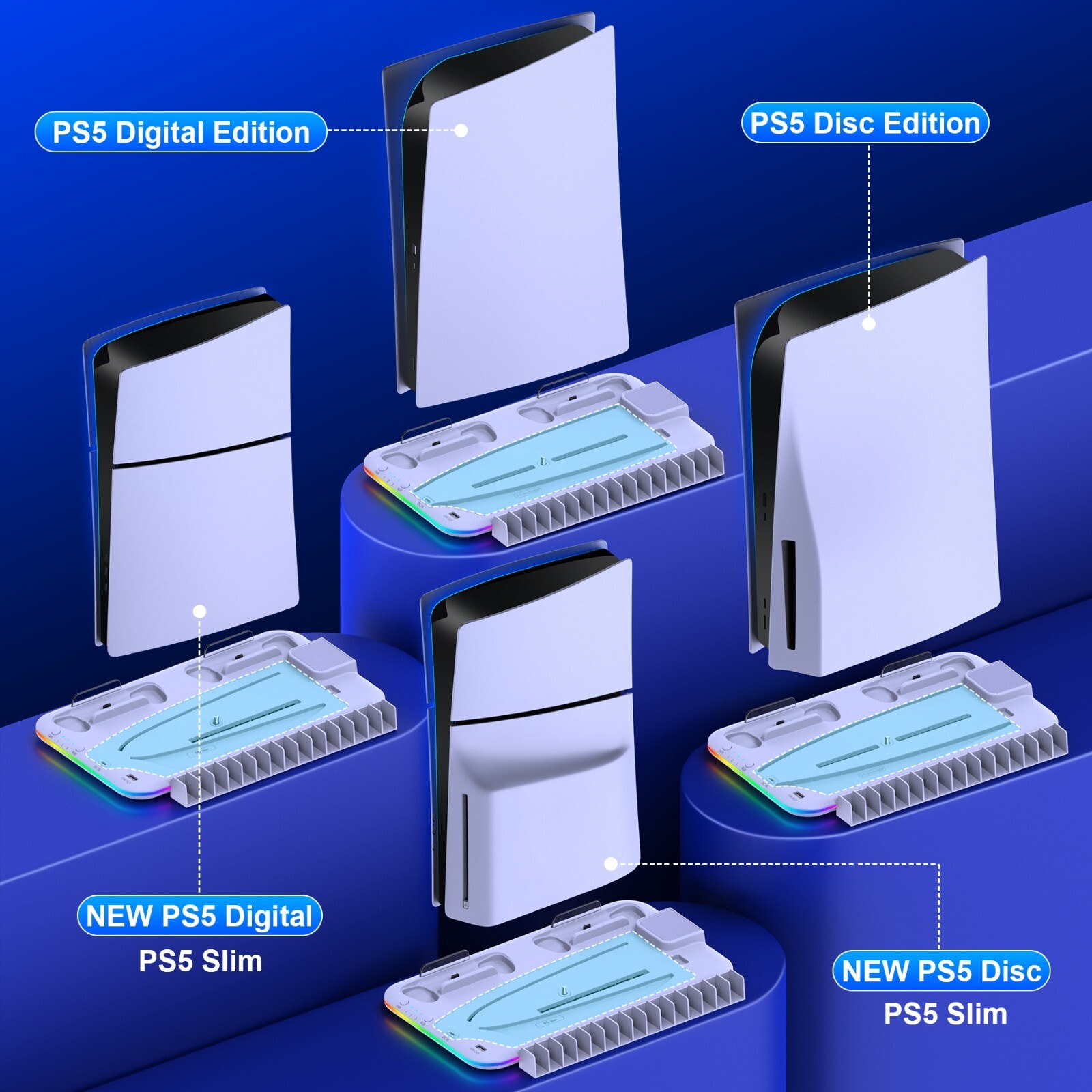 PS5 Slim Stand Cooling Station+Controller Charging Station For PS5 Digital/Disc
