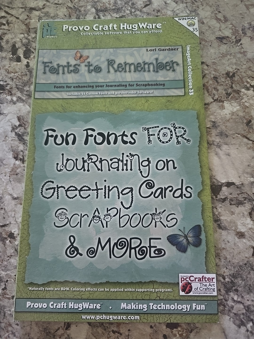 HUGWARE FONTS TO REMEMBER 25 Fonts Parry Gardner SCRAPBOOK CARDS CRAFTS CD 35
