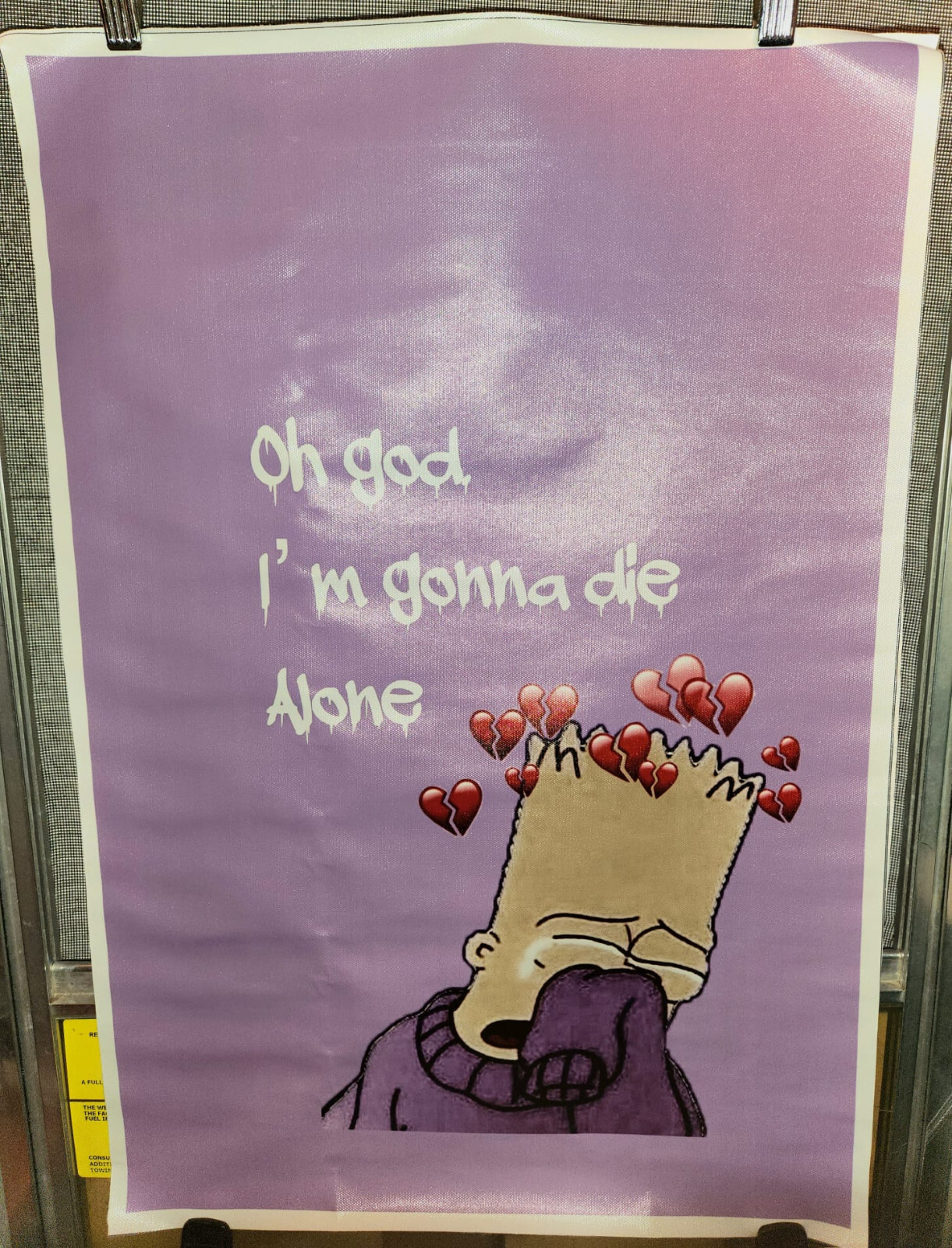 Bart Simpson Sad Broken Heart Die Alone Canvas Poster (NO FRAME) Valentine's Gag