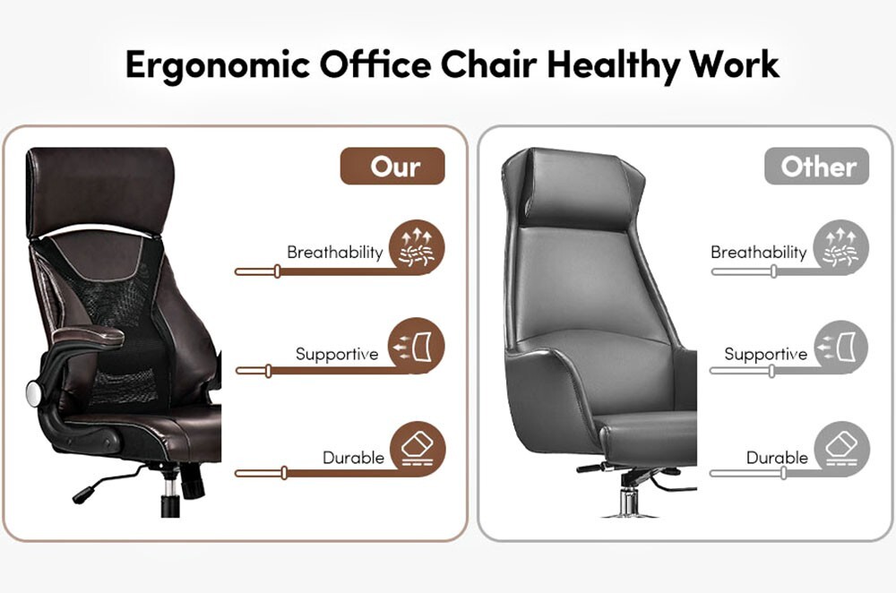 EXECUTIVE OFFICE LEATHER CHAIR HIGH BACK ERGONOMIC ADJUSTABLE HEADREST 5 WHEELS