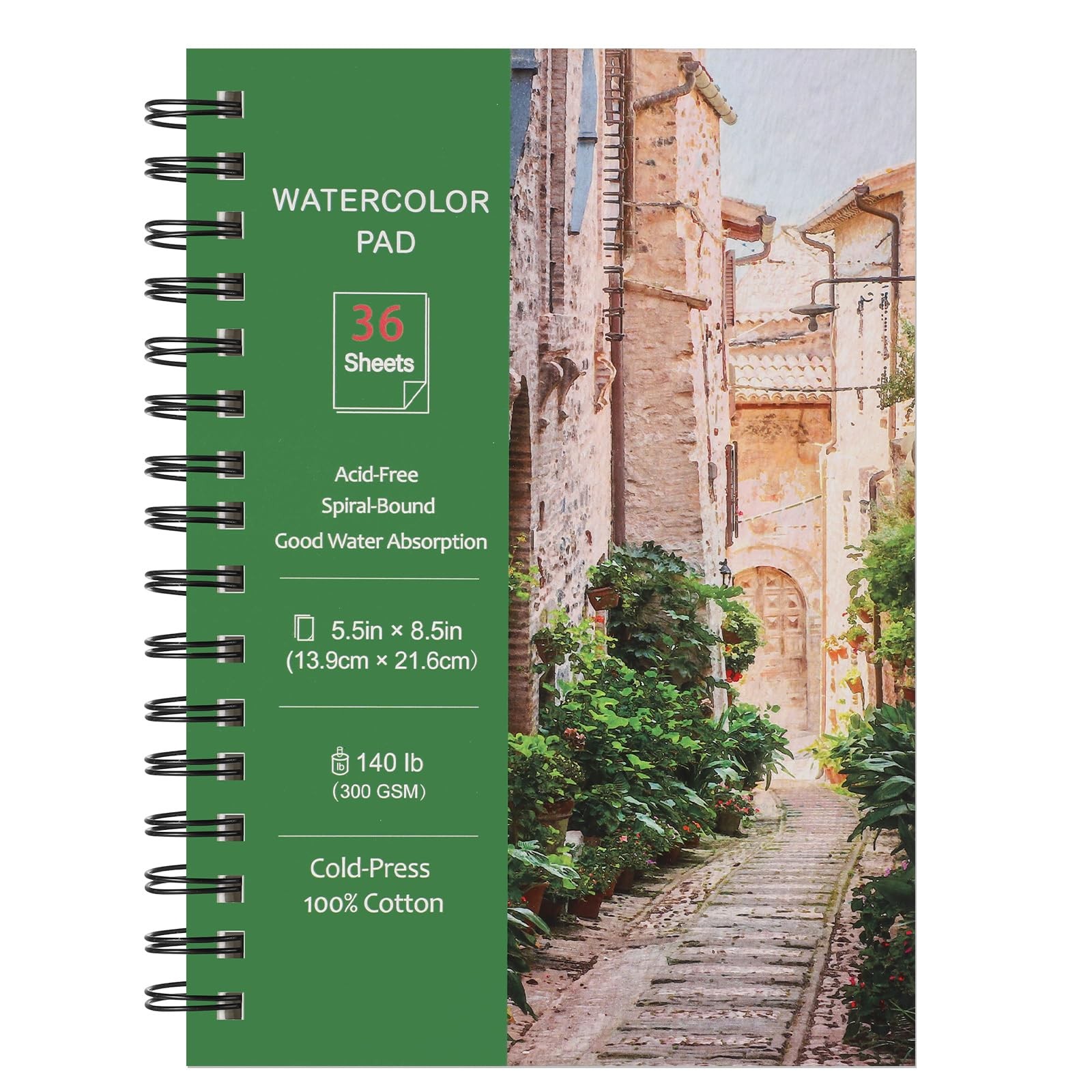 36 Sheets Watercolor Paper Pads 5.5x8.5 140 lb 300 GSM Cold Press Spiral