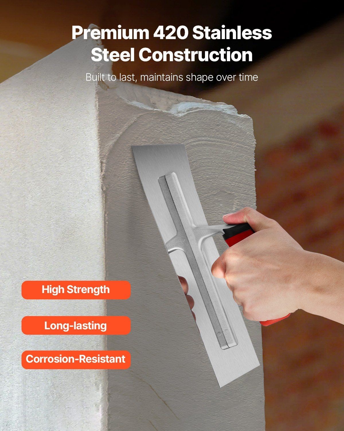 Tile Tools Stainless Steel Flat Finishing Trowel 10.9x4.4in Concrete