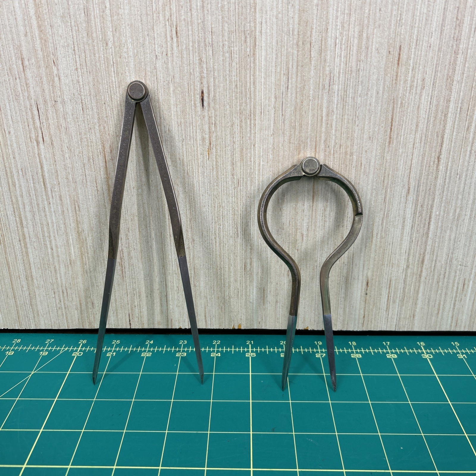 W&HC Brass Folding Dividers Pair British Vintage Drafting Tools Used Patina