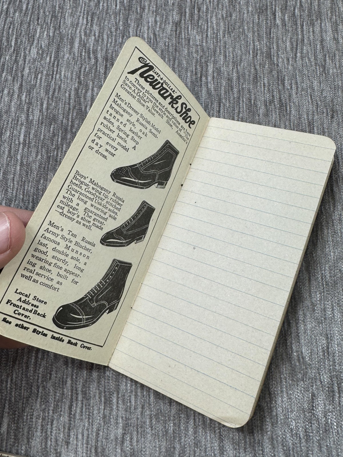Vintage 1922 Newark Shoe Stores Advertising Pocket Notebook Charleston SC Promo