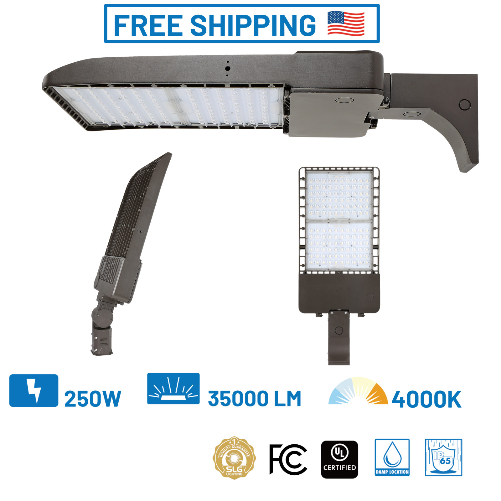 250W Area Light 35000Lm 4000K T3 Silver Gray Parking Lot Street Security Outdoor