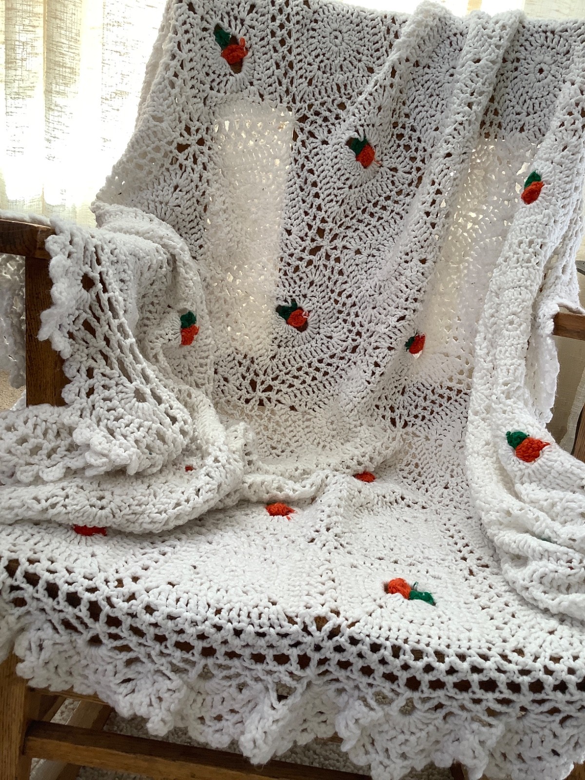 Handmade Afghan Blanket Throw Crochet white 70”x54”