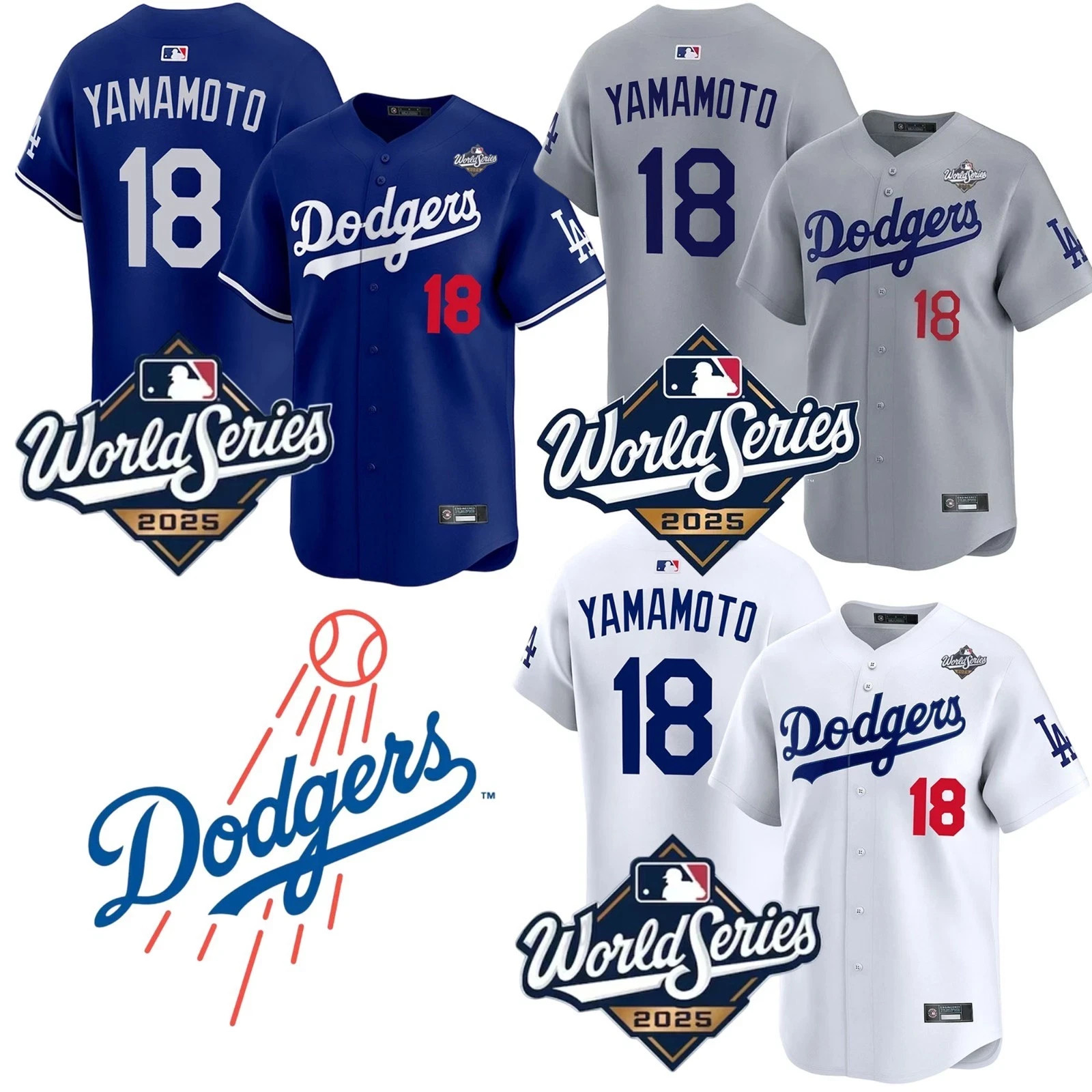 Men's Dodgers #18 Yoshinobu Yamamoto 2025 World Series Jersey All Stitched S-3XL