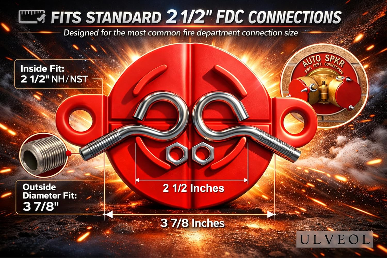 2 Pack Fire Department Connection Caps with Screws Aluminum - Red Fire