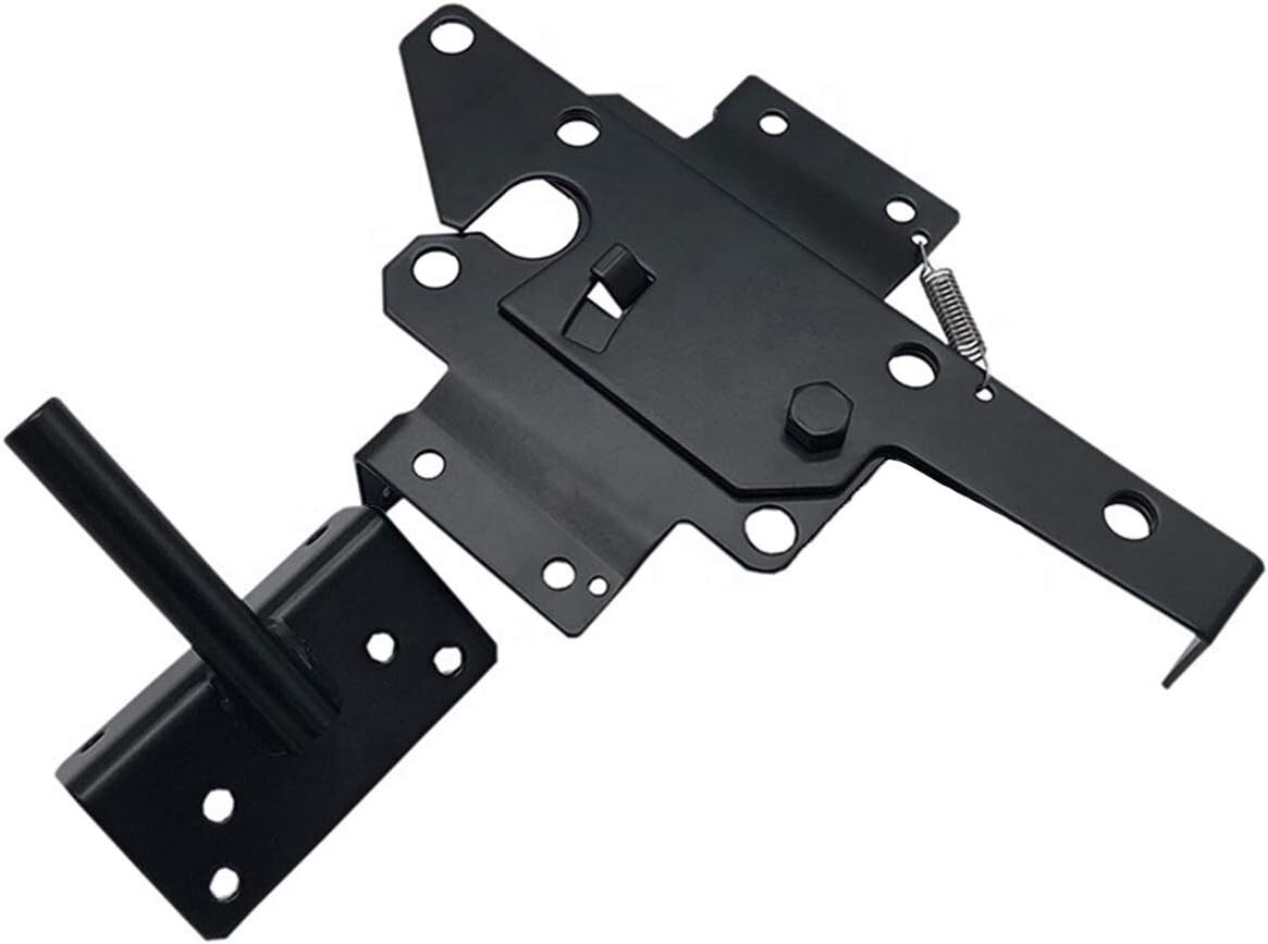 Self-Locking Gate Latch Heavy Duty Steel Post Mount Automatic Lock Fence Hard...