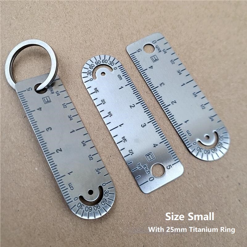 Titanium Alloy Ruler Compass Protractor Scale CM Inch Keychain Portable EDC Tool
