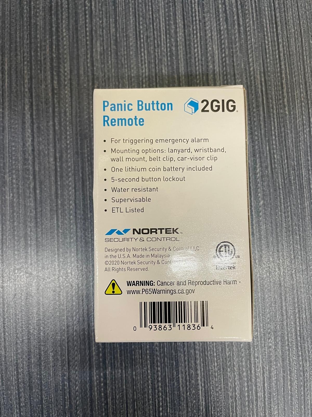 2gig PANIC1 Panic Button Remote ETL Listed White 2GIG-PANIC1-345