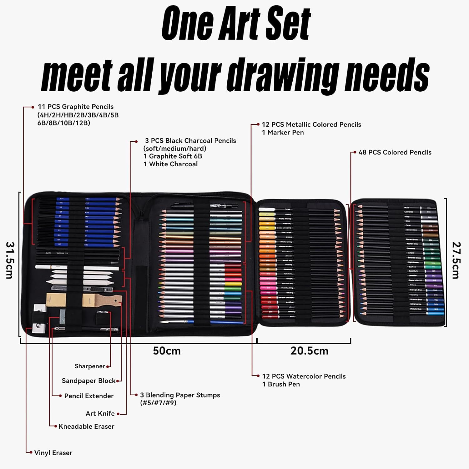 Professional Colored Pencil Art Set 72-Piece - 48 Colors, 12 Metallic, 12 Waterc
