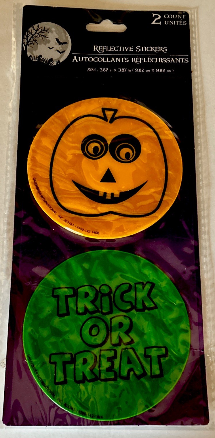 Halloween Reflective Stickers One Pack w 2 Stickers Pumpkin Trick or Treat