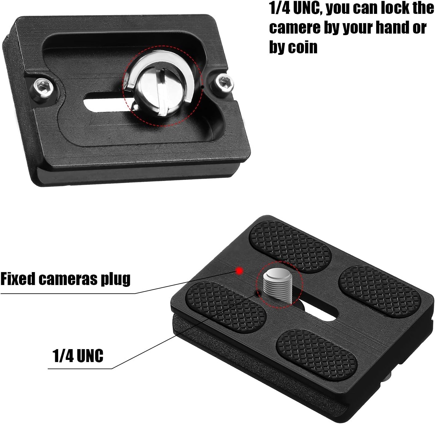 2-Pack Aluminum Quick Release Plates for DSLR Tripods - 1/4''-20 Compatibility