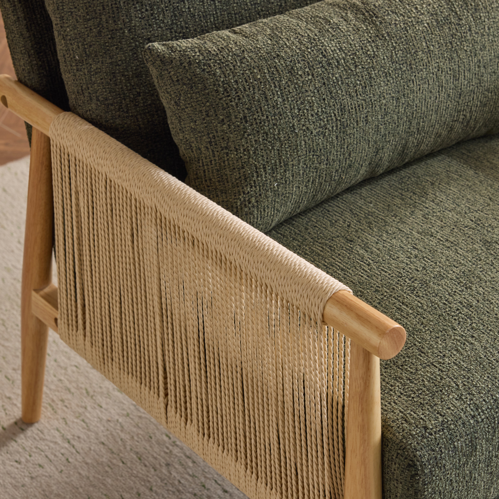 LEADZM Braid Accent Chair, Mid-Century Armchiar with Natural Oak Wooden Armrest