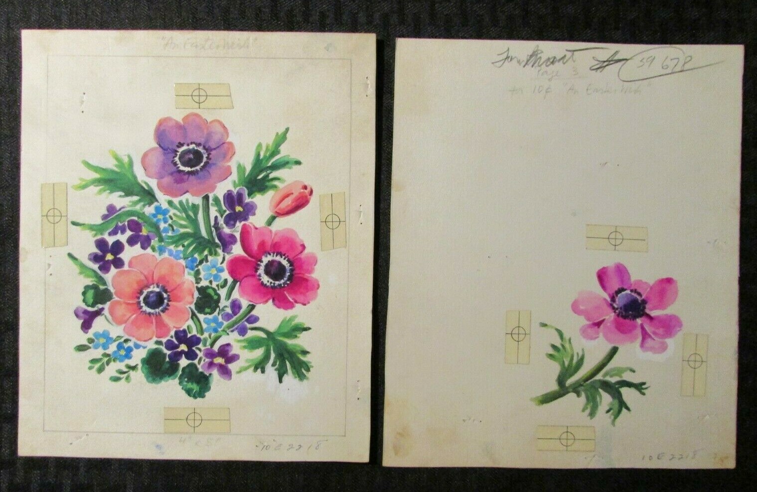 HAPPY EASTER Purple & Pink Flowers 7x9" Greeting Card Art #2218 SET of 2