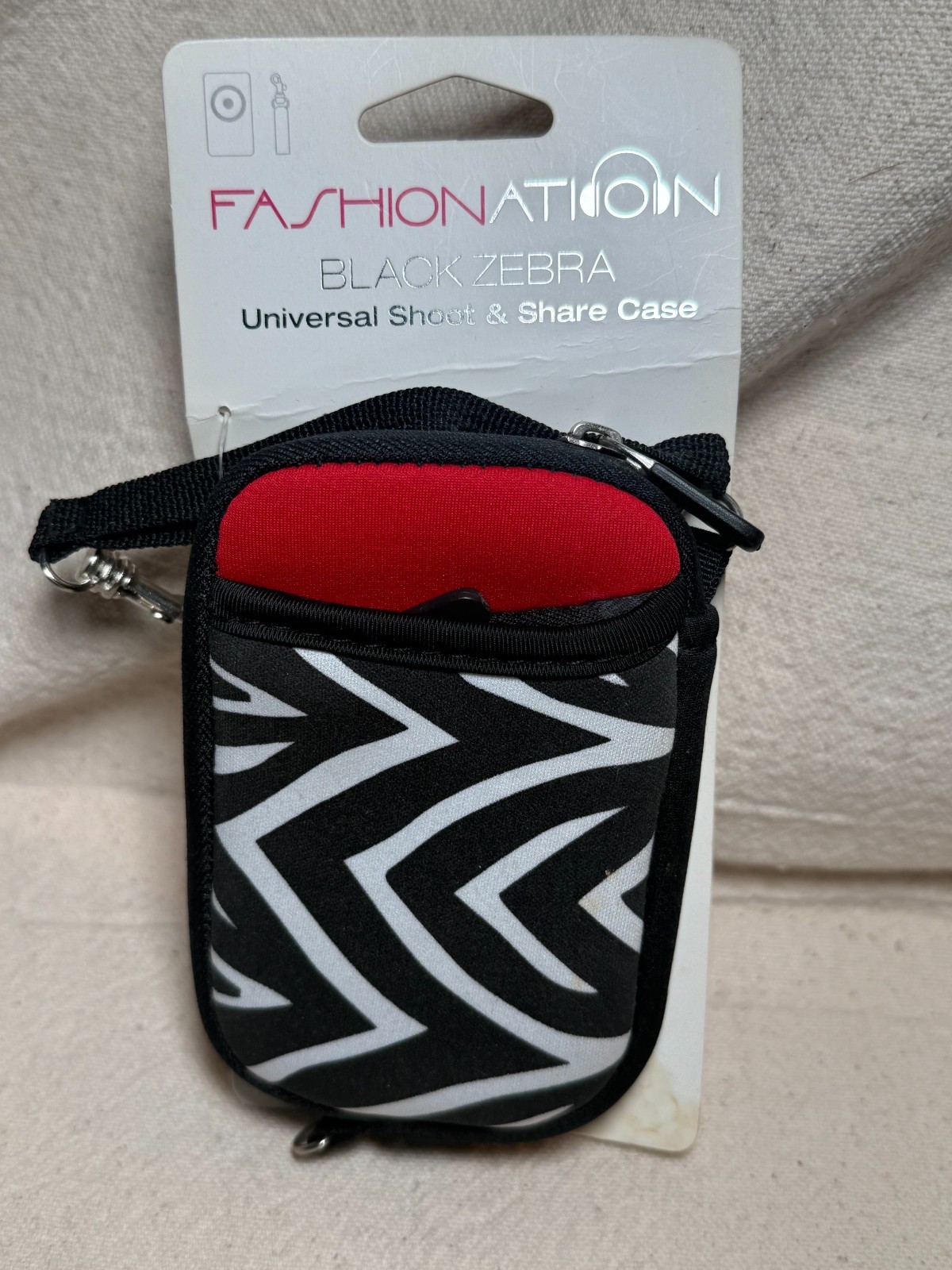 NEW Universal Black Zebra Shoot & Share Neoprene Camera Carry Case w/wrist strap