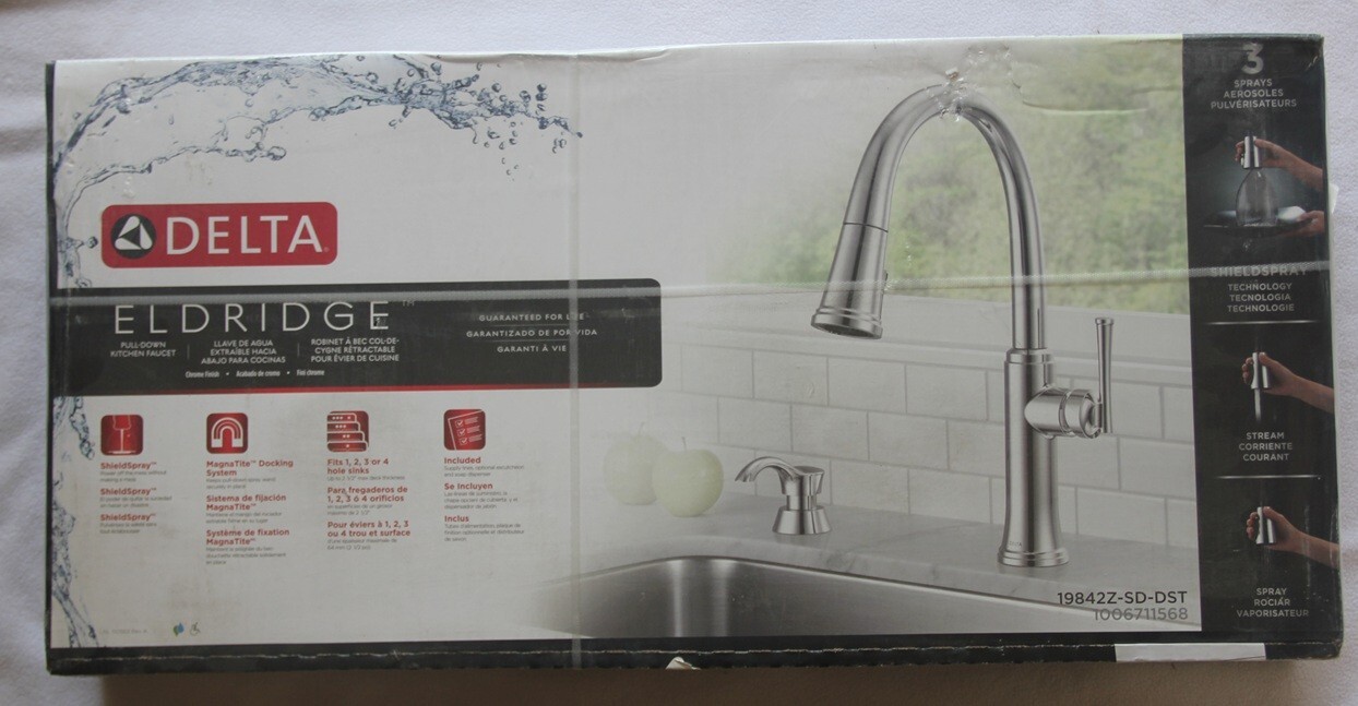 Brand New Delta Eldridge Pull Down Kitchen Faucet-Chrome (19842Z-SD-DST)