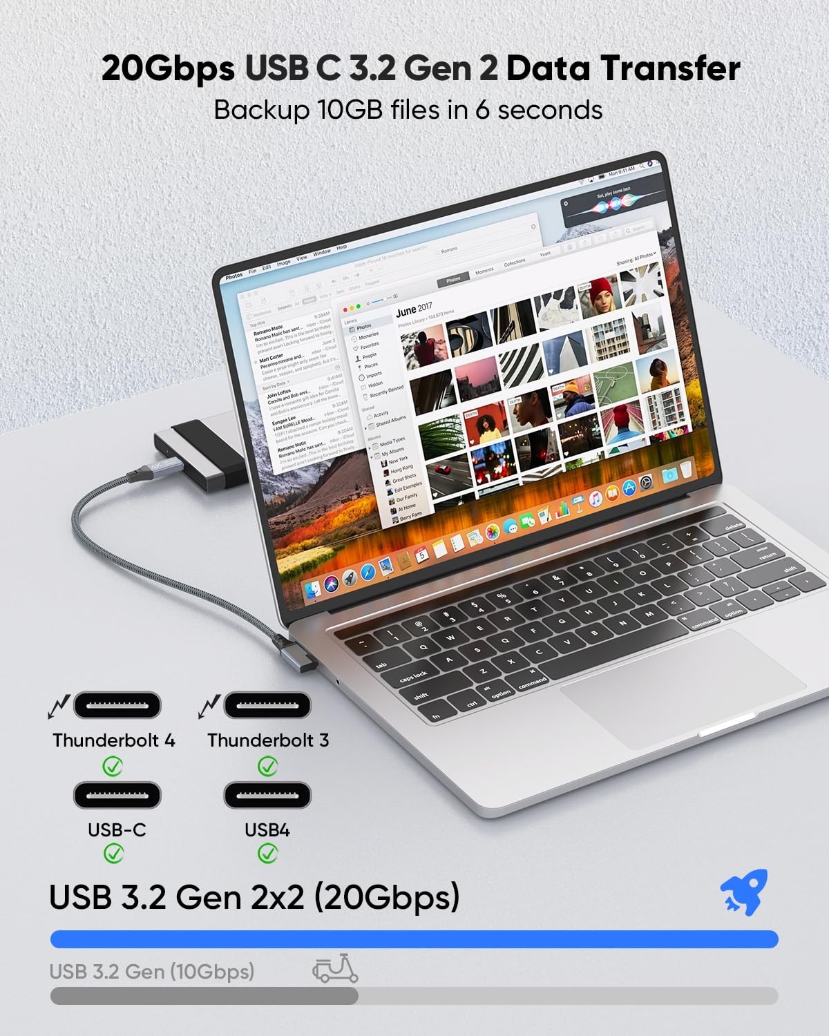 6 inch Short USB C Cable Right Angle 240W, USB C 3.2 Gen 2 Data Transfer Cabl...
