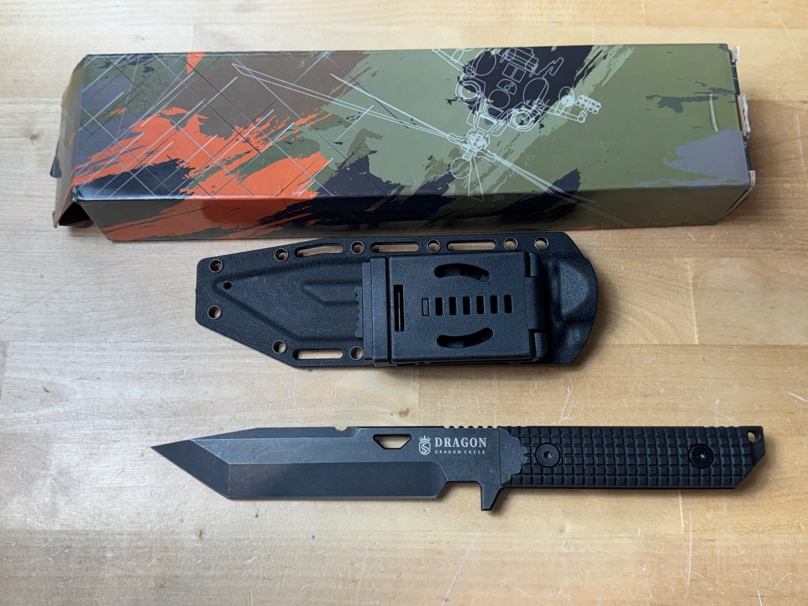 Dragon Creek Tactical Knife Kydex Survival Knife Sheath D2 STEEL -  BLACK