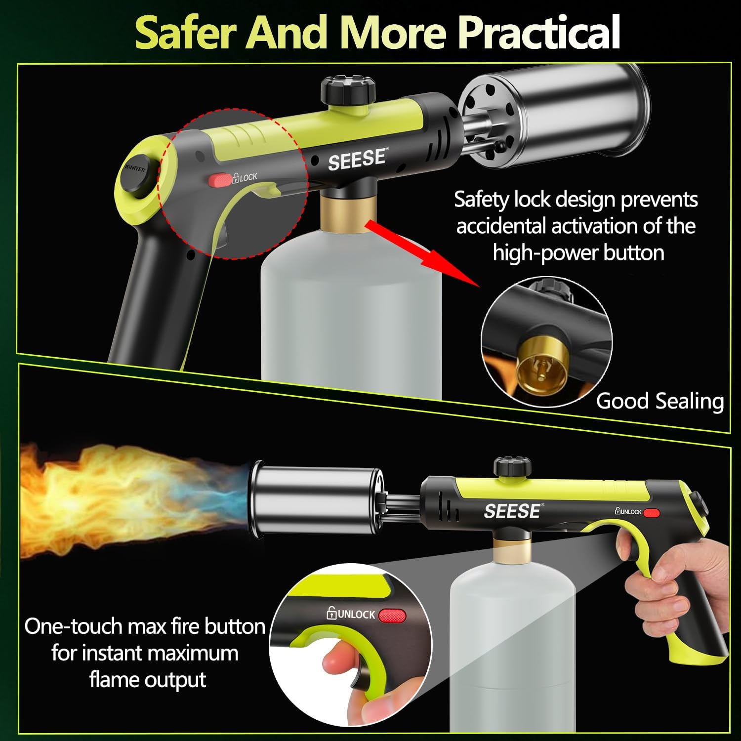 Powerful Propane Torch Gun,Kitchen Cooking Torch with One-Touch Max Fire, Charco