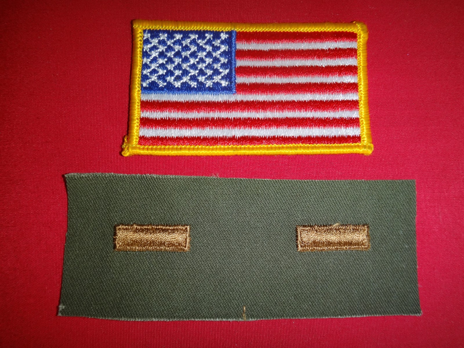 USA Flag Patch + Pair Of US Military 2nd LIEUTENANT Uncut Collar Patches