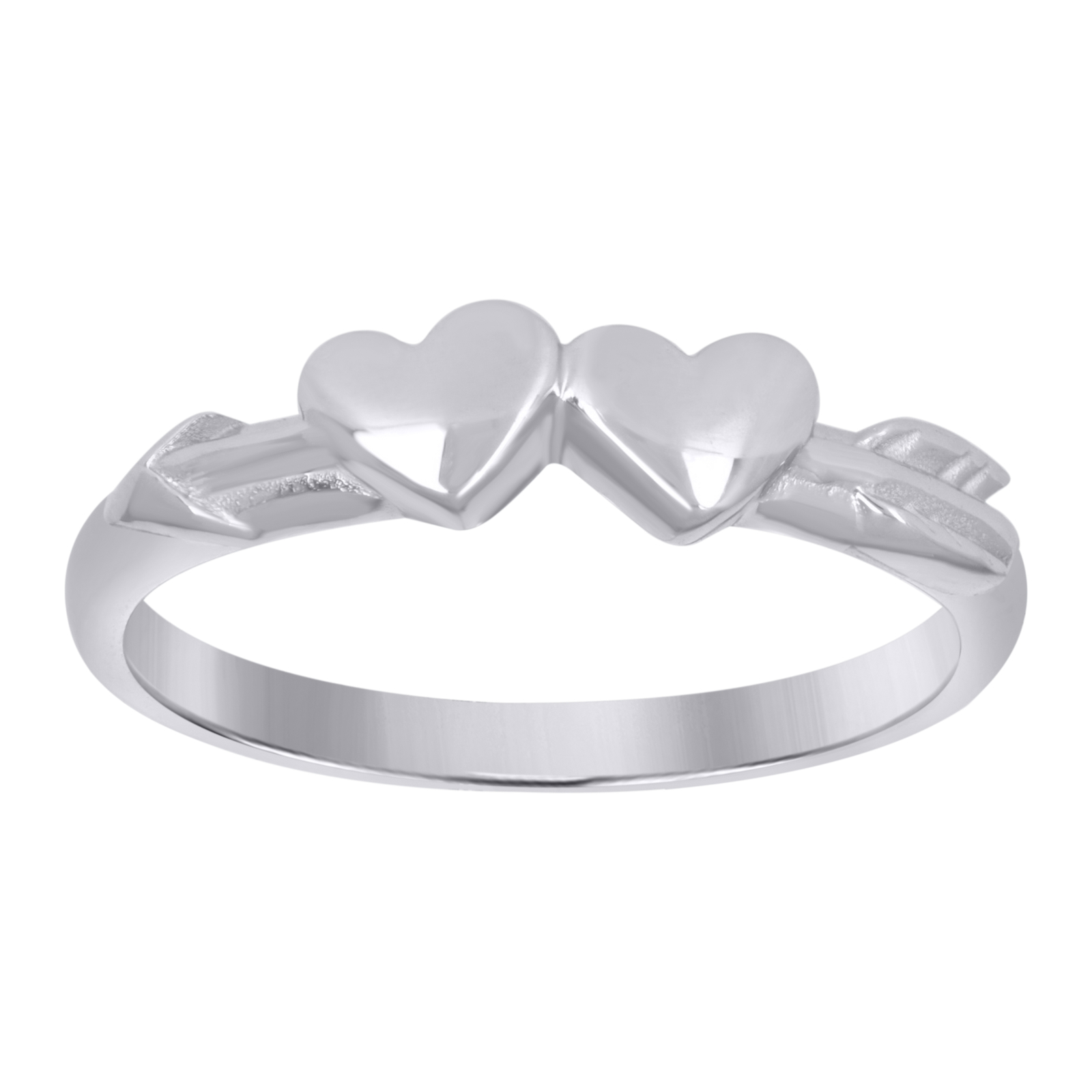925 Sterling Silver Women's Polished Double Heart w/ Arrow Ring | Sizes 6 to 9