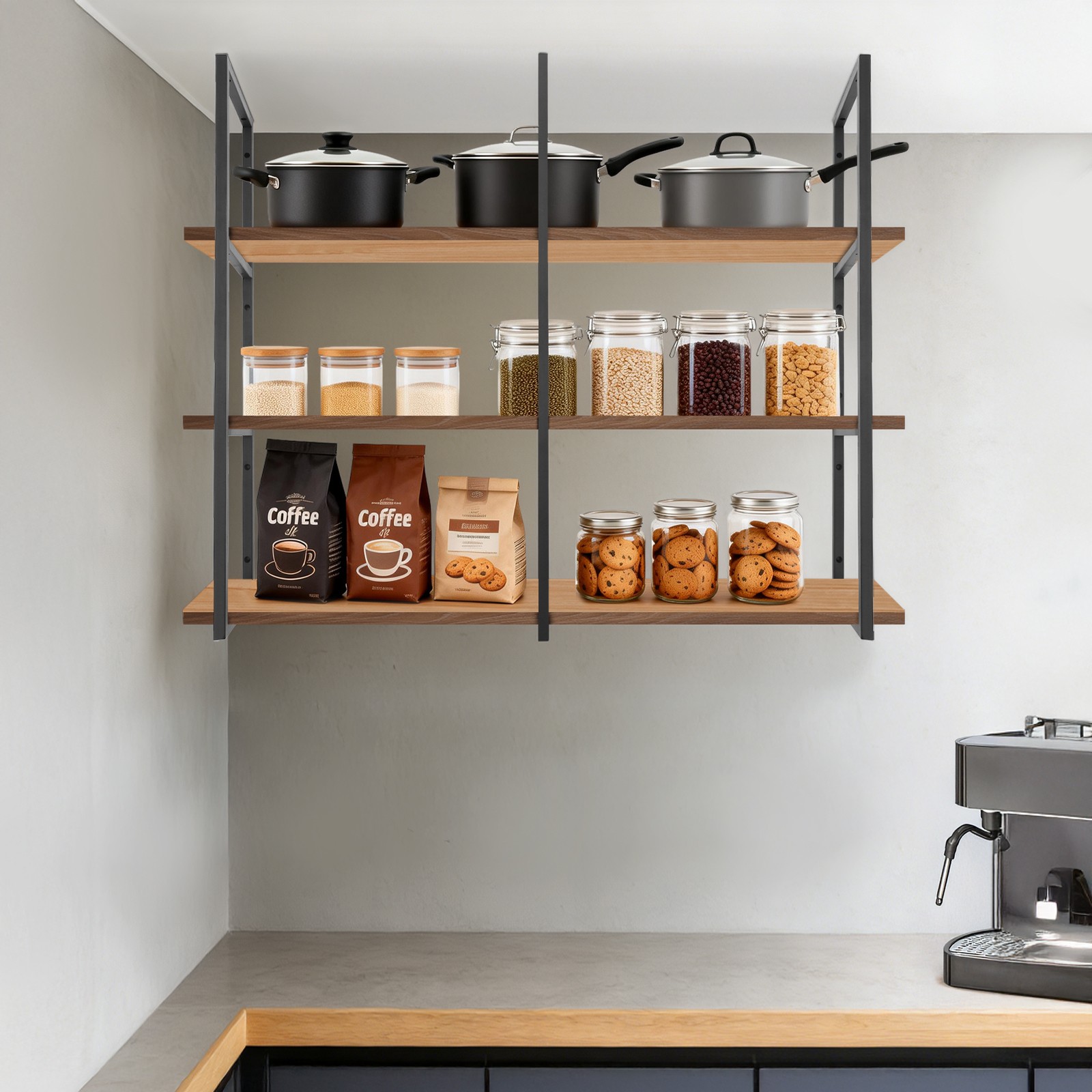 3-Tier Rectangular Shelf Bracket Wall/Floor/Ceiling Mount Storage Shelving Brack