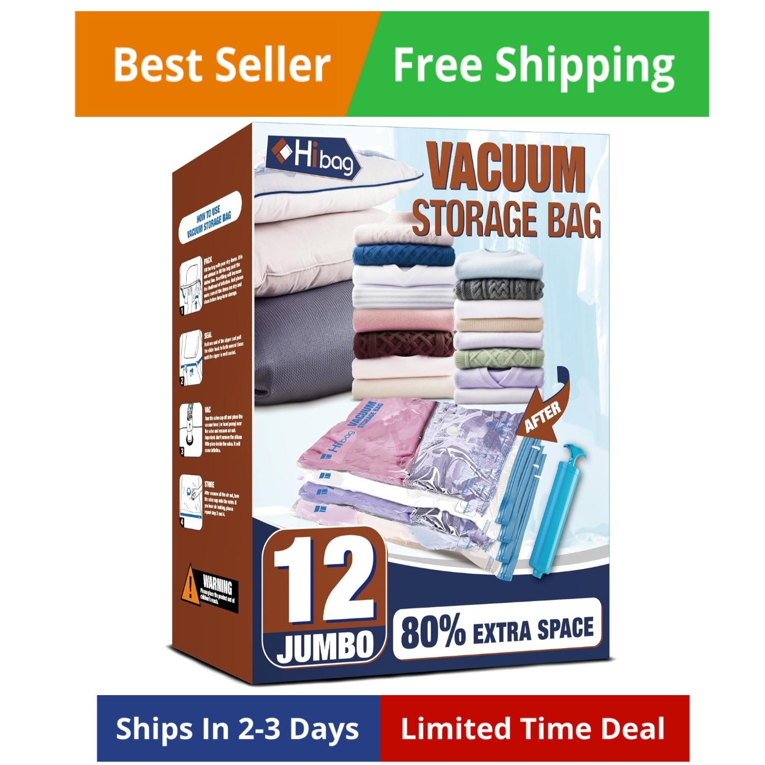 Vacuum Storage Bags, 12 Jumbo Vacuum Seal Bags for Clothing, Space Bags for C...