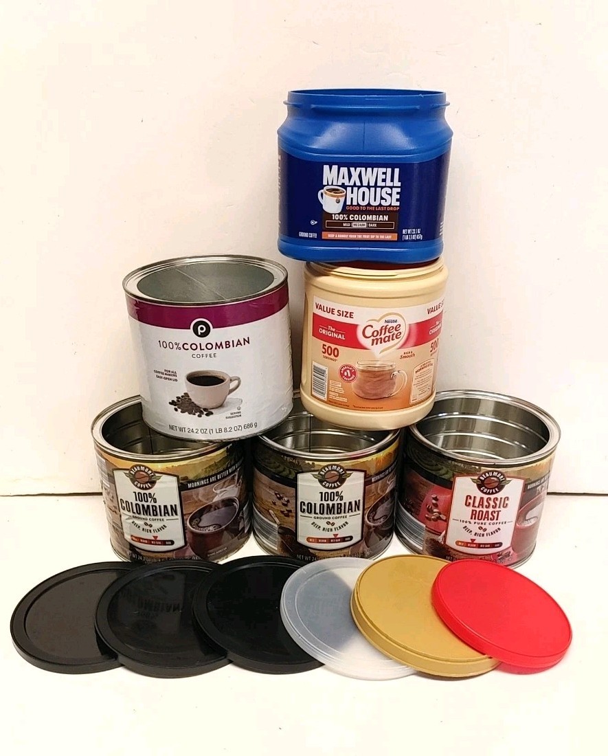 Empty Coffee & Creamer Cans  Containers Lids Arts Crafts Storage Mixed Lot of 6