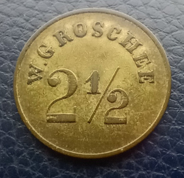 W. Groschee  - New York City NY - 2 1/2 cent Trade Token / Coin - 24mm