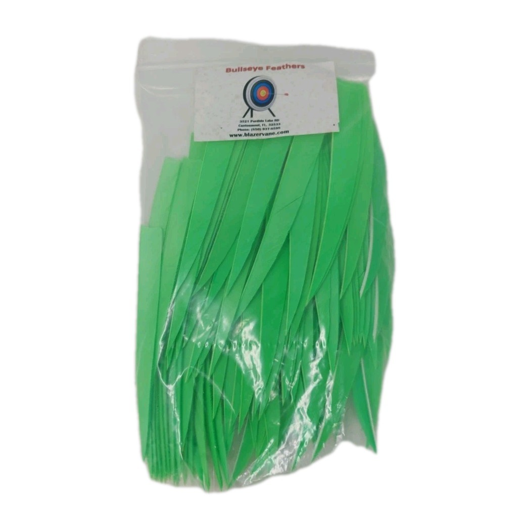 100pk Bullseye Archery Feathers 5" Right Wing: Shield Solid Hunter's Lime Green
