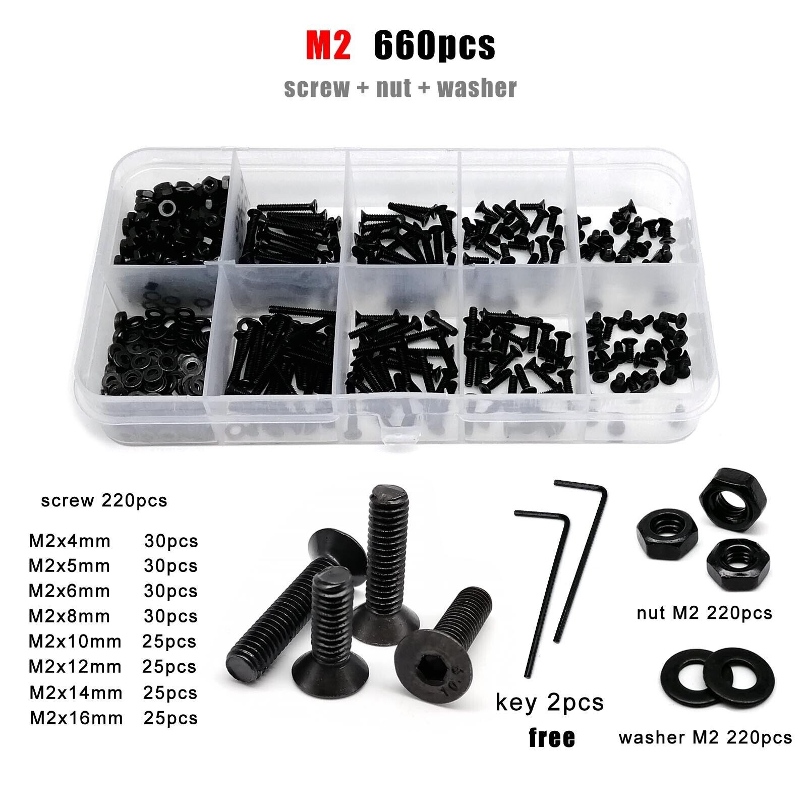 M2-M8 Hexagon Hex Socket Flat Countersunk Head Screw Bolt Set grade 10.9 Steel
