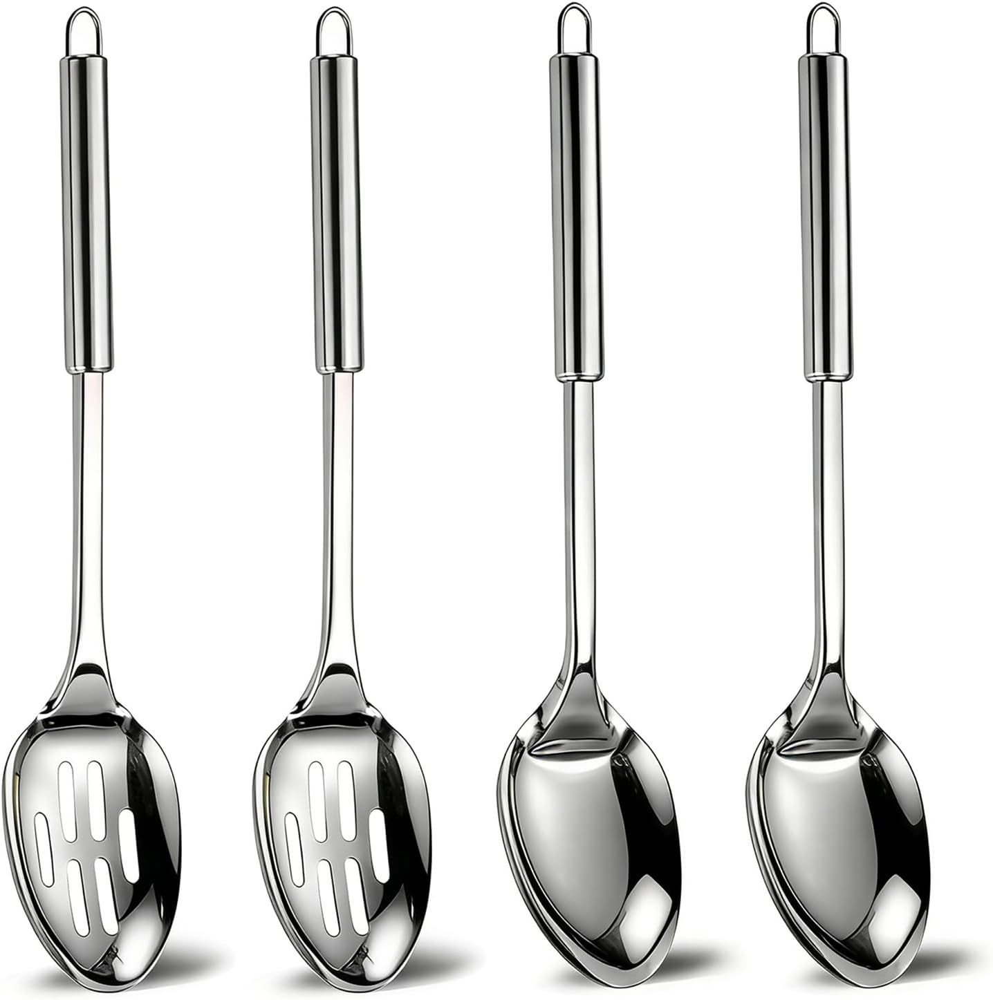4 Pack Stainless Steel Cooking Spoon Set,Kitchen Large Cooking Spoons with Round