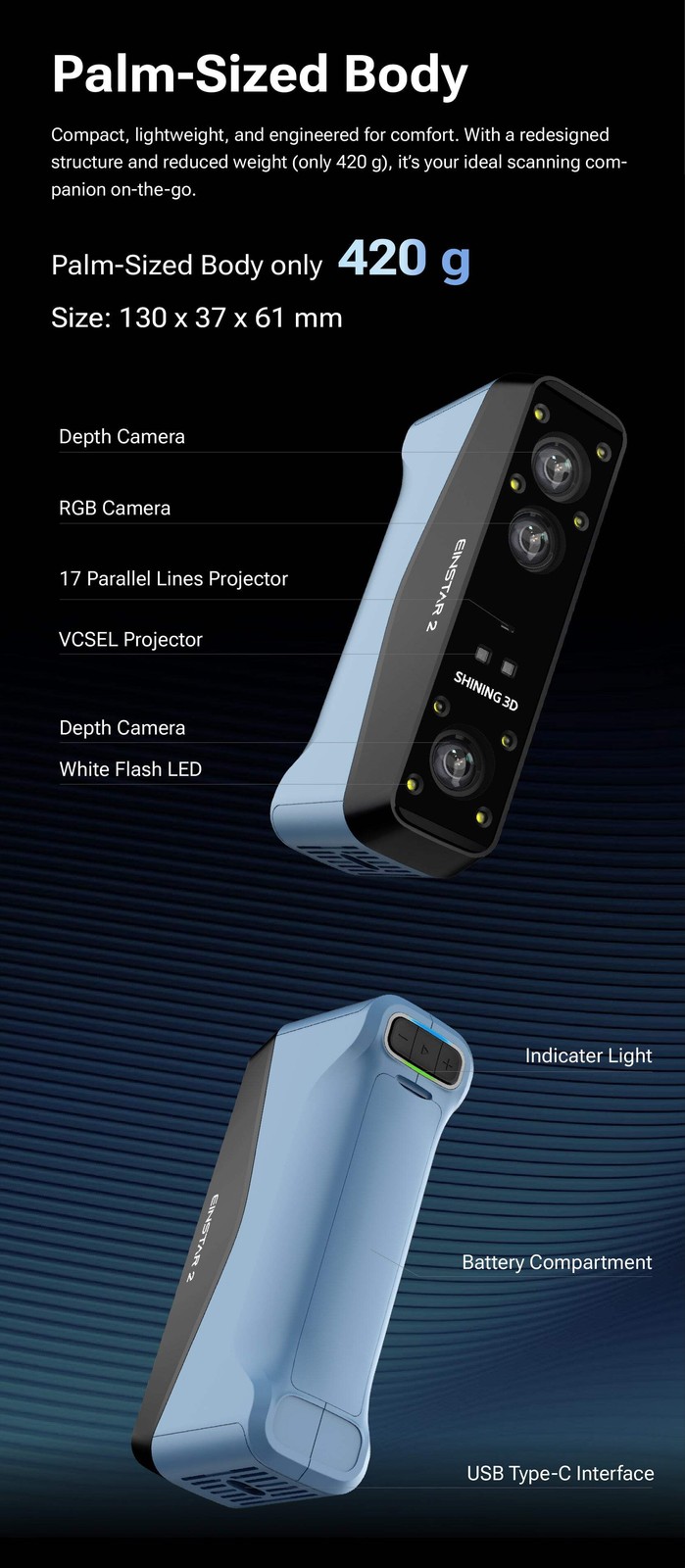 NEW EINSTAR 2 Handheld 3D Scanner - Wireless 90FPS - 0.05mm Accuracy - Color