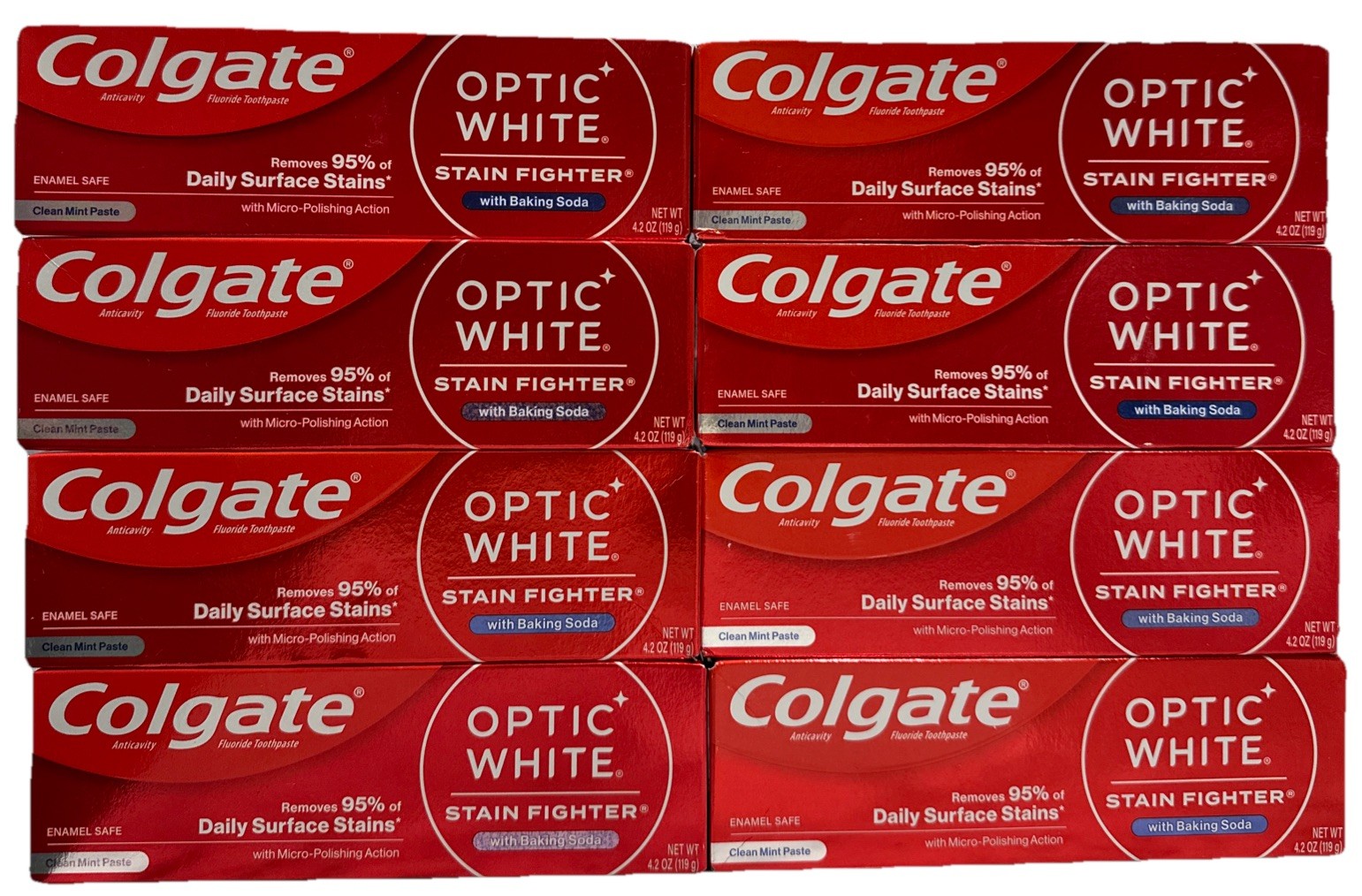 8 Pack: Colgate, Optic White Stainfighter Toothpaste + Baking Soda, 4.2 oz
