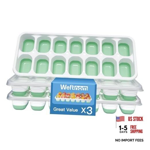 Sage Green Ice Cube Tray with Lid—Silicone—3 Pack—Save Green
