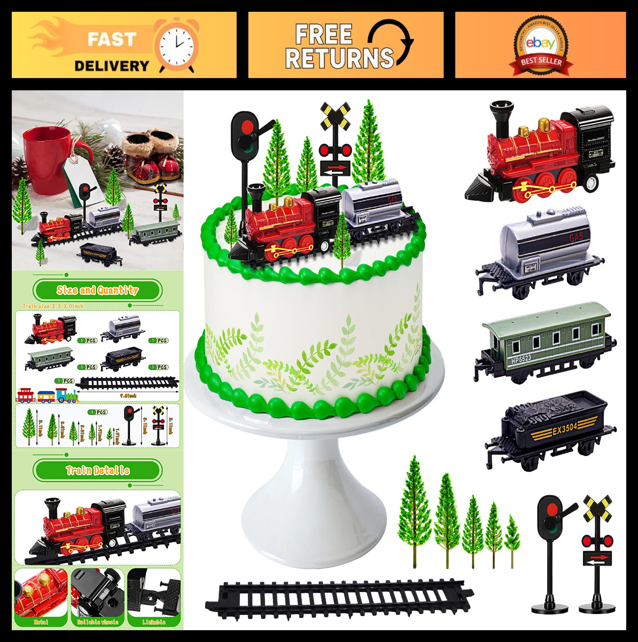 Train Cake Toppers Set - 13pcs Mini Train Decorations for Boys' Birthday Party,