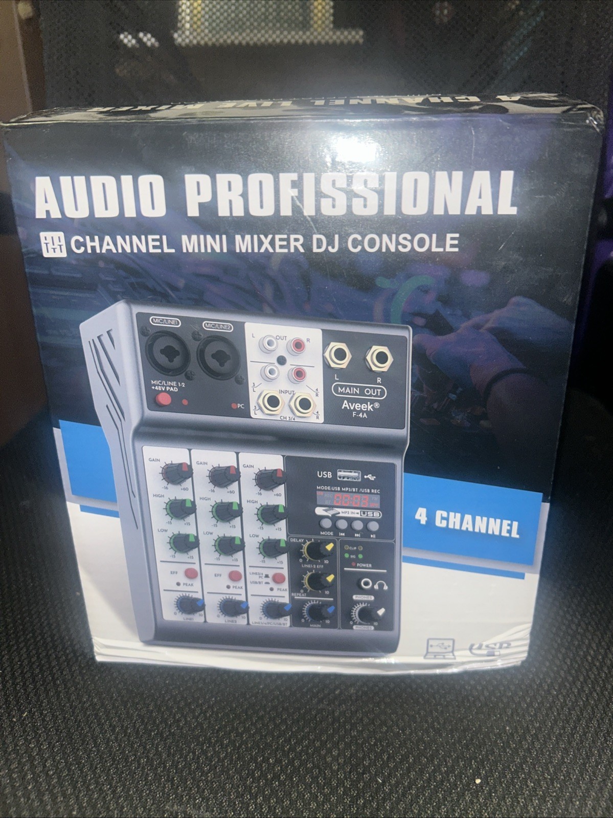 4 Channel DJ Mixer USB-compatible