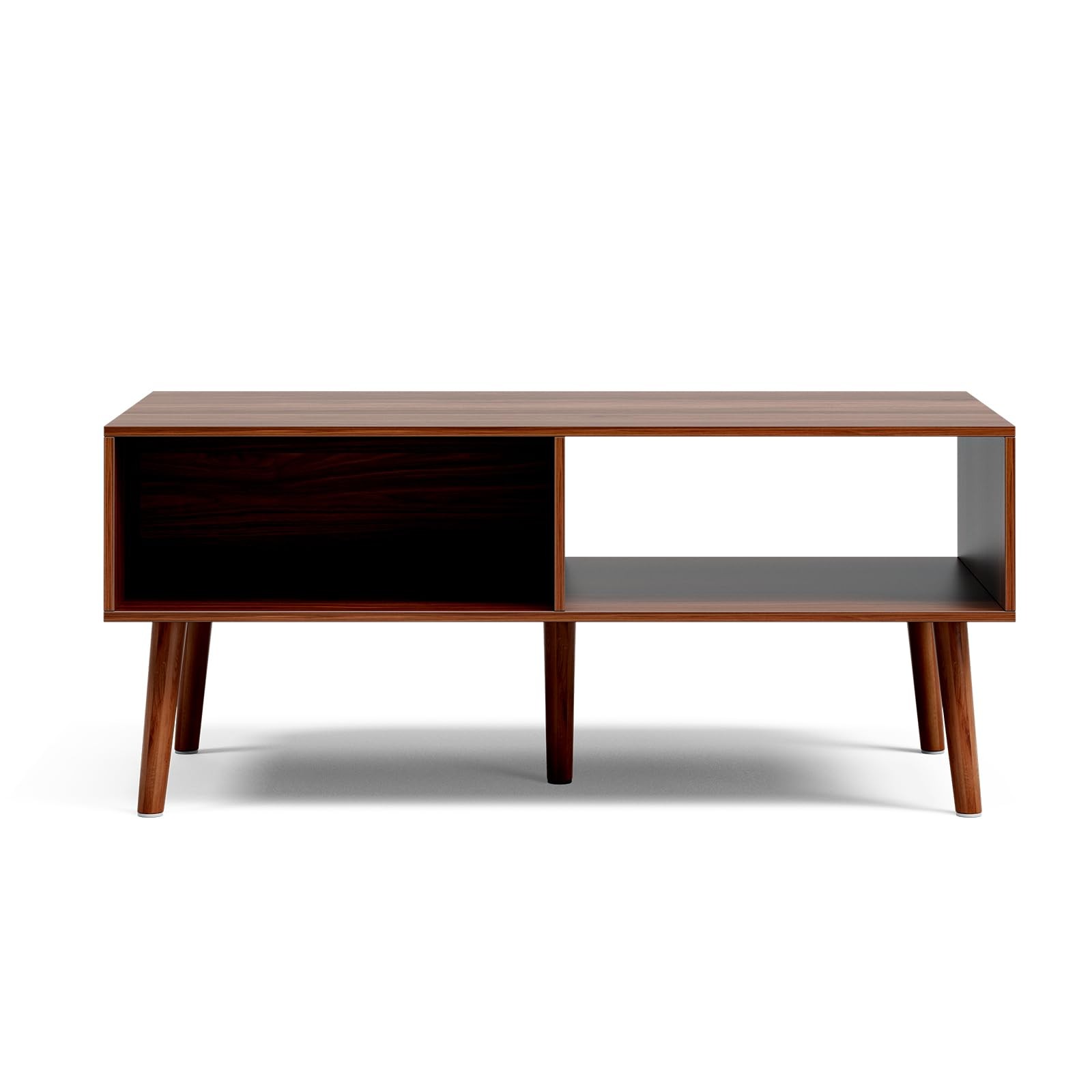 Coffee Table with Fluted Drawer, Mid-Century, Walnut