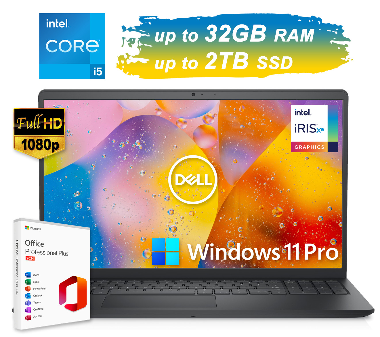 Dell Inspiron 15 Laptop FHD Intel i5 Up to 32GB RAM& 2TB SSD Win PRO Office 2024