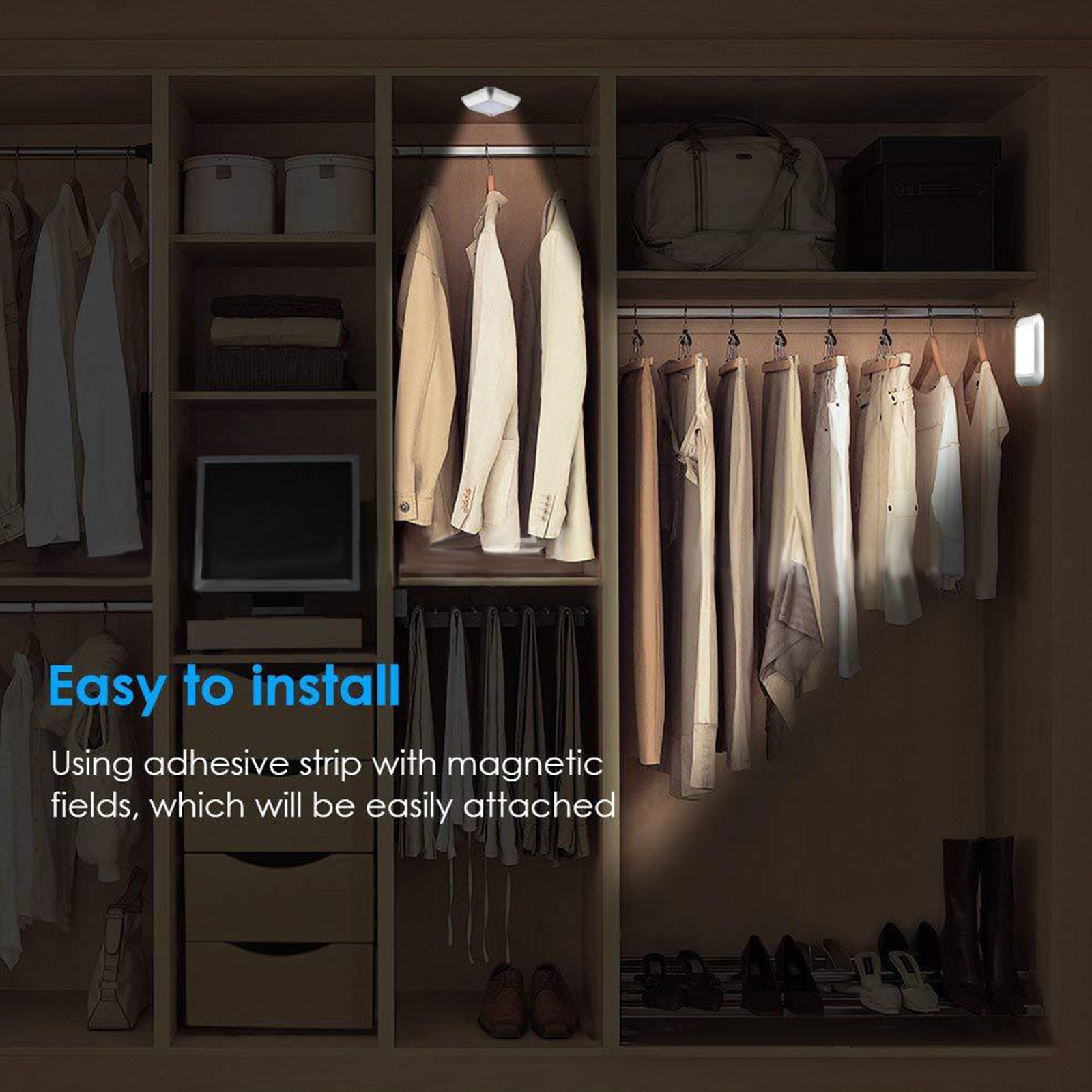 3-Motion Sensing Night Light Wardrobe Cabinet Sensor Light Magnetic Aisle Light