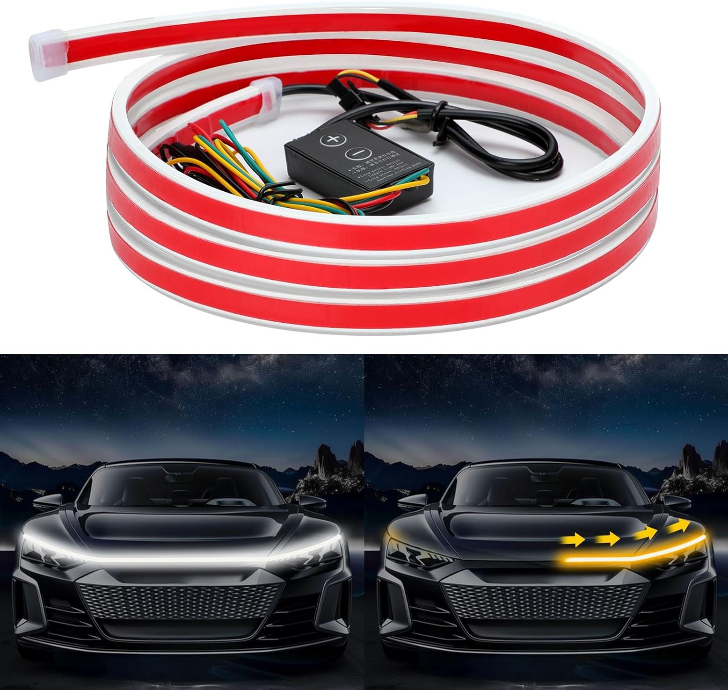 71 Inch LED Hood Light Strip, Hood LED Light Strip with Amber Turn Signal Lights