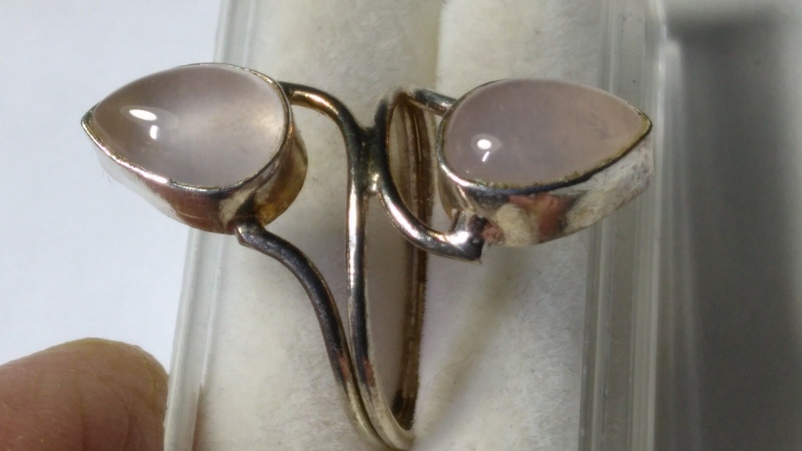 FETCHING TWIN ROSE QUARTZ IN  STERLING SILVER.925 DESIGNER RING SIZE 6.75-7.0!