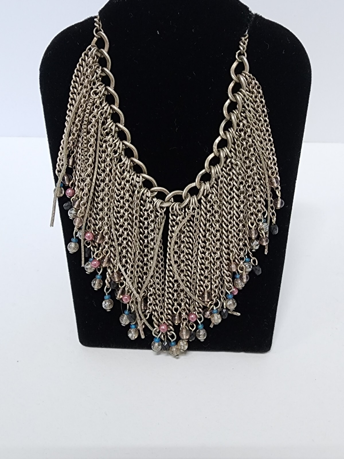 Robert Ross Necklas Metal Dangles Chain Silver Black Teal Estate