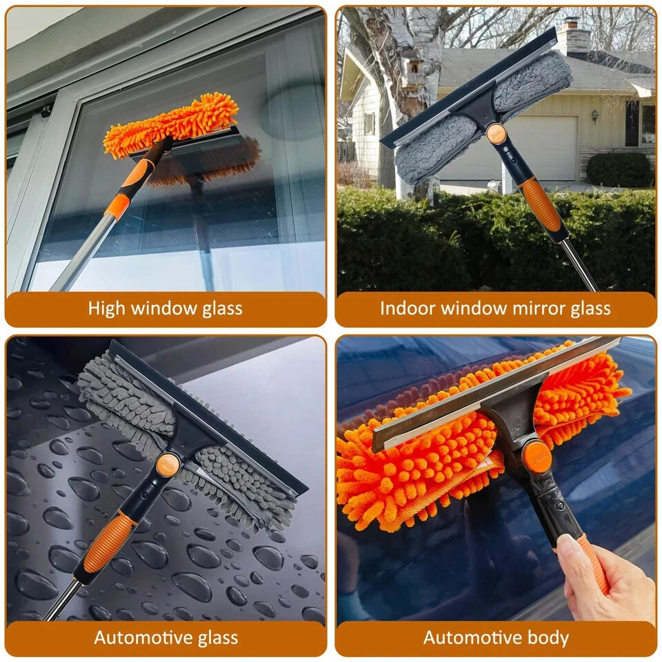 20 ft+ Reach Squeegee Window Cleaner Duster 2 in 1 Rotatable Cleaning Tool Kit